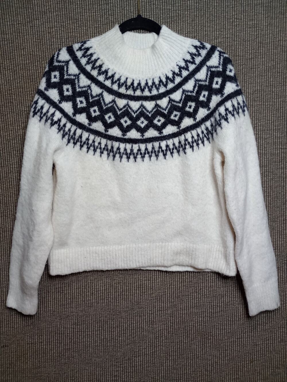 Banana Republic Womens M Fair Isle Wool Blend Mock Neck Sweater Black White